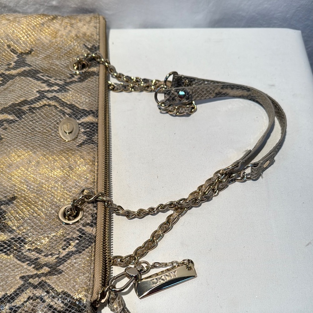 DKNY Elegant Gold and Black Genuine Leather Snakeskin Women’s Bag - Picture 8 of 16